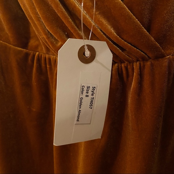 Thread Cap Sleeve Faux Wrap Velvet Maxi Dress in Golden Almond - Picture 9 of 9